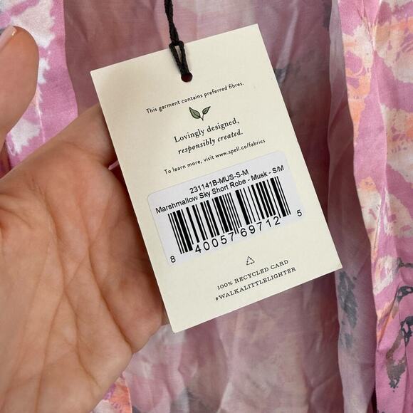 Spell Marshmallow Sky Floral Print Short Robe Kimono Cover Up Musk Small Medium - Picture 3 of 9